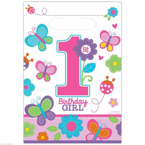 Picture of SWEET 1ST BIRTHDAY GIRL PLASTIC PARTY BAGS - 8PK